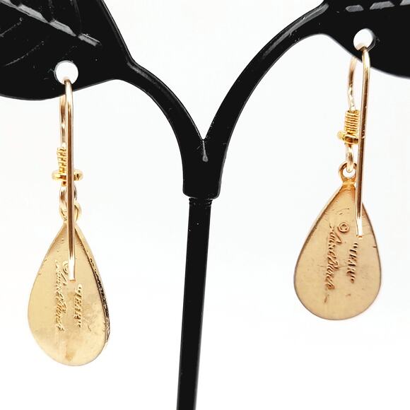 Vintage Laurel Burch "Tear" Blue Enamel Gold Plated Earrings - 1 3/8 Inches - Picture 7 of 11